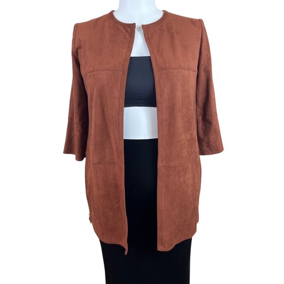 Chico’s Womens Brown Open Front Jacket 3/4 Sleeve Lightweight Elegant Size 2 - Picture 2 of 11